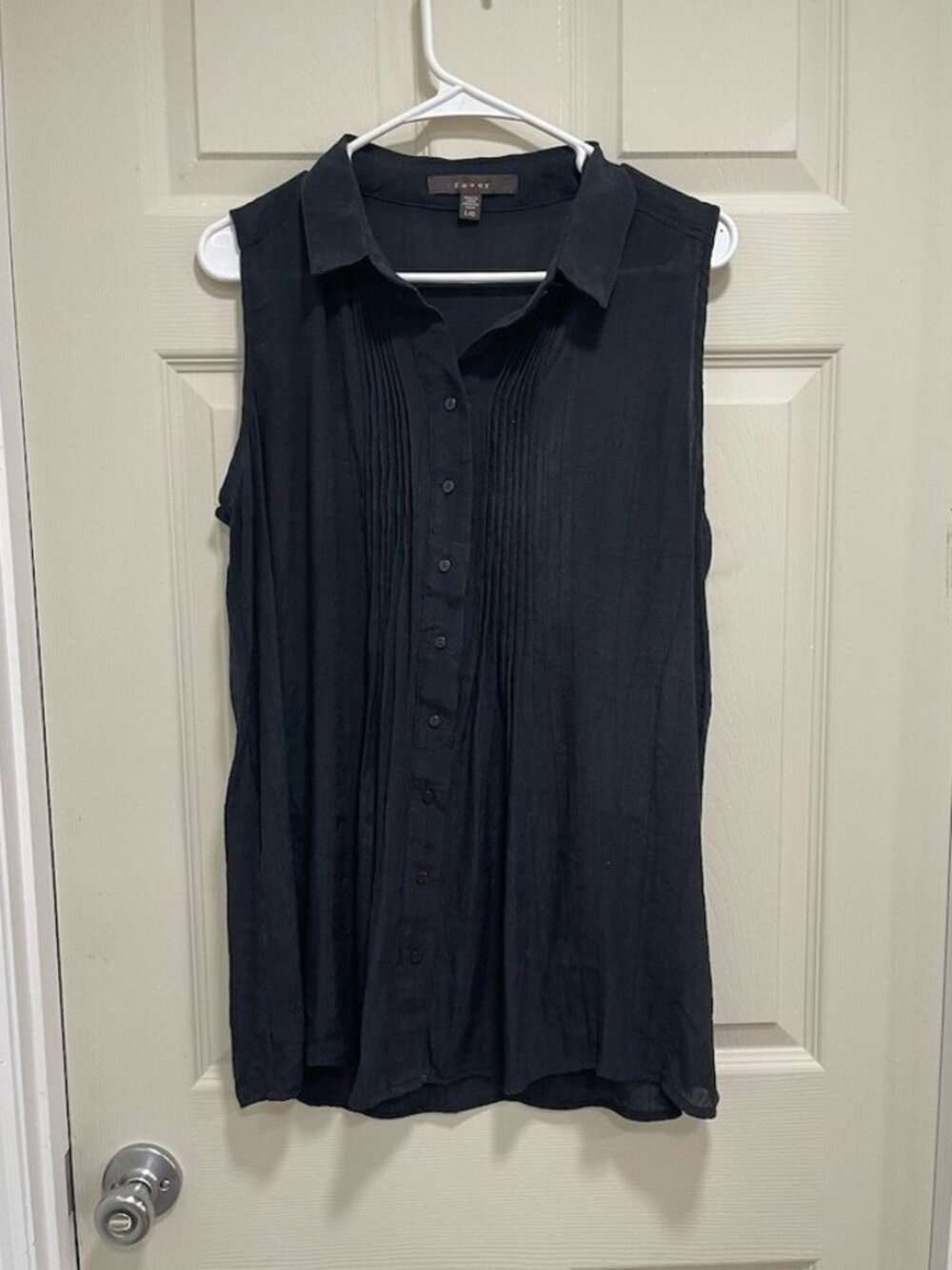 Shirt Womens Size L Black Sleeveless Button Front Tunic🦼